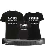 Wanted 3er Familienset T-Shirts mit  Babybody Schwarz