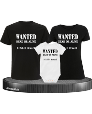 Wanted 3er Familienset T-Shirts mit  Babybody Schwarz-weis