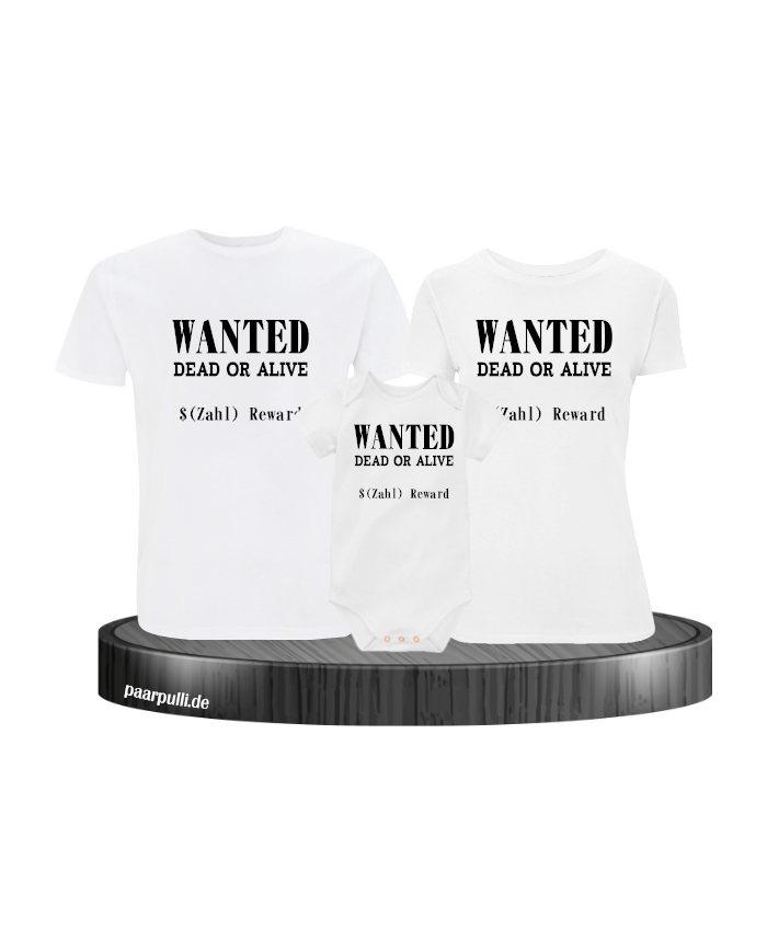Wanted 3er Familienset T-Shirts mit  Babybody Weis