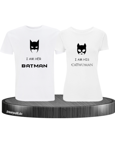 batman und catwoman auf couple partner shirts in weiß