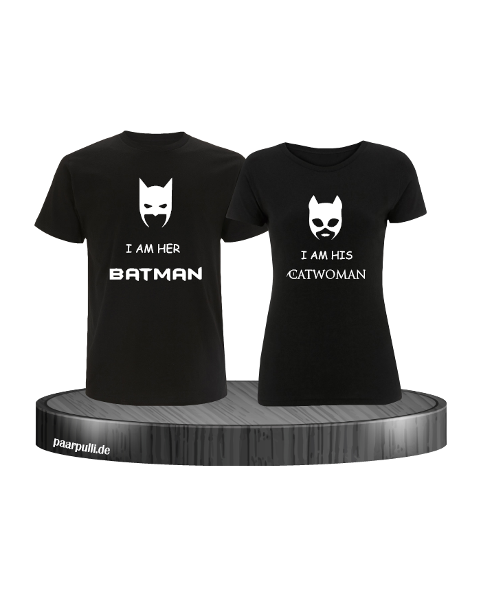 batman und catwoman auf couple partner shirts in schwarz