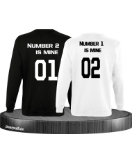 number 2 and 1 Partnerlook Sweatshirt Weiß-Schwarz