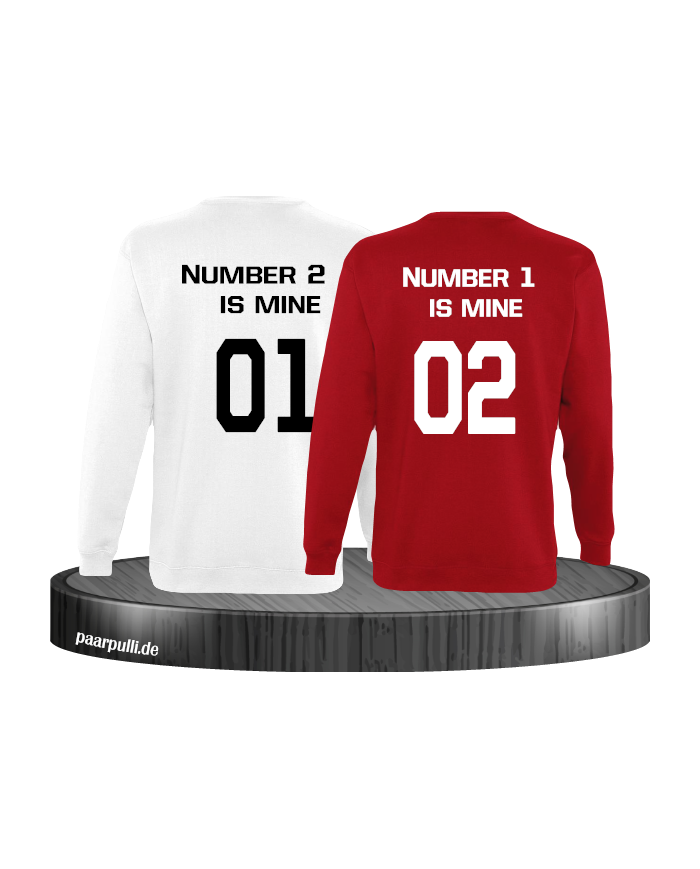number 2 and 1 Partnerlook Sweatshirt Rot-Weiß