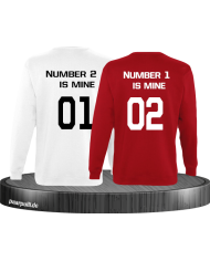 number 2 and 1 Partnerlook Sweatshirt Rot-Weiß