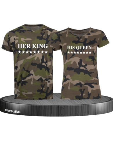 Camouflage Partner T Shirts mit Her King und His Queen