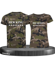 Camouflage Partner T Shirts mit Her King und His Queen