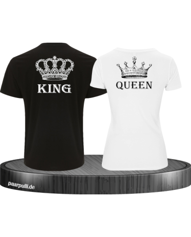 King Queen mit Krone T-Shirt schwarz-weiß King Queen mit Krone T-Shirt schwarz-weiß