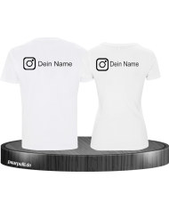 2er Set Partnerlook T-shirt mit Instagram Logo Weiß