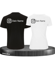 2er Set Partnerlook T-shirt mit Instagram Logo Schwarz-Weiß