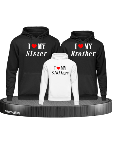 I Love My 3er Set Hoodie Partnerlook Schwarz-weiß I Love My 3er Set Hoodie Partnerlook Schwarz-weiß