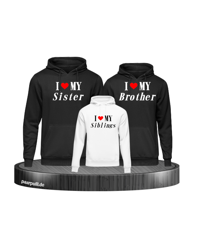 I Love My 3er Set Hoodie Partnerlook Schwarz-weiß