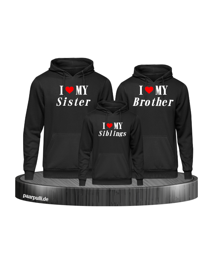 I Love My 3er Set Hoodie Partnerlook Schwarz