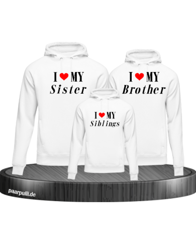 I Love My 3er Set Hoodie Partnerlook weiß I Love My 3er Set Hoodie Partnerlook weiß