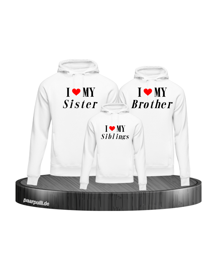 I Love My 3er Set Hoodie Partnerlook weiß