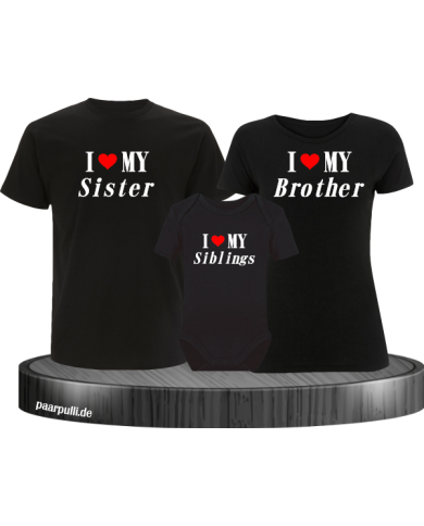 I Love My 3er Familienset T-Shirts mit  Babybody Schwarz I Love My 3er Familienset T-Shirts mit  Babybody Schwarz