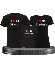 I Love My 3er Familienset T-Shirts mit  Babybody Schwarz