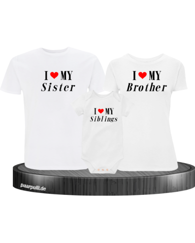 I Love My 3er Familienset T-Shirts mit  Babybody Weiß I Love My 3er Familienset T-Shirts mit  Babybody Weiß