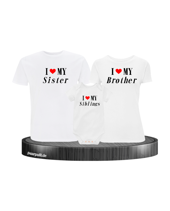 I Love My 3er Familienset T-Shirts mit  Babybody Weiß