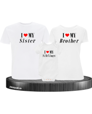 I Love My 3er Familienset T-Shirts mit  Babybody Weiß