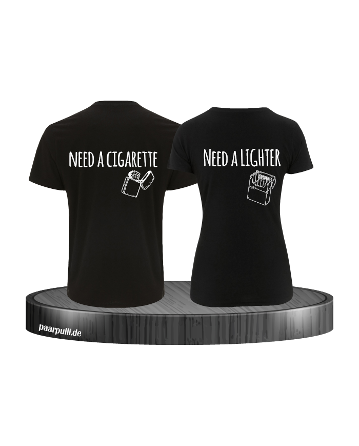 Need a Lighter/Cigarette 2er Partnerlook T-Shirt Schwarz