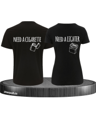 Need a Lighter/Cigarette 2er Partnerlook T-Shirt Schwarz
