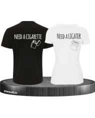 Need a Lighter/Cigarette 2er Partnerlook T-Shirt Schwarz-Weiß