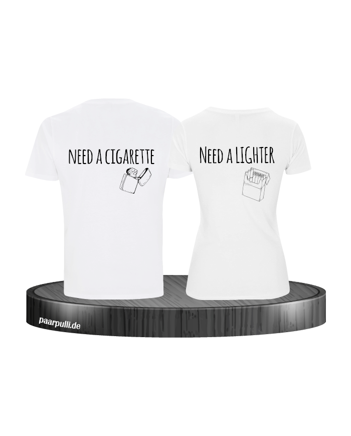 Need a Lighter/Cigarette 2er Partnerlook T-Shirt Weiß