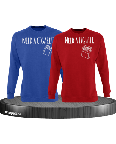 Need a Cigarette/Lighter 2er Set Sweatshirt Blau-rot Need a Cigarette/Lighter 2er Set Sweatshirt Blau-rot