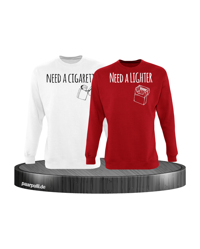 Need a Cigarette/Lighter 2er Set Sweatshirt Weiß-Rot