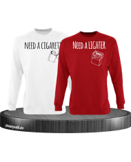 Need a Cigarette/Lighter 2er Set Sweatshirt Weiß-Rot