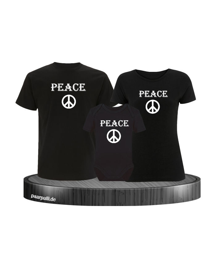 Peace 3er Familienset T-Shirts mit  Babybody Schwarz