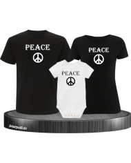 Peace 3er Familienset T-Shirts mit  Babybody Schwarz-Weiß