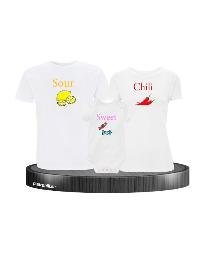 Sour Chilli Sweet 3er Familienset T-Shirts mit Baby Body Weiß