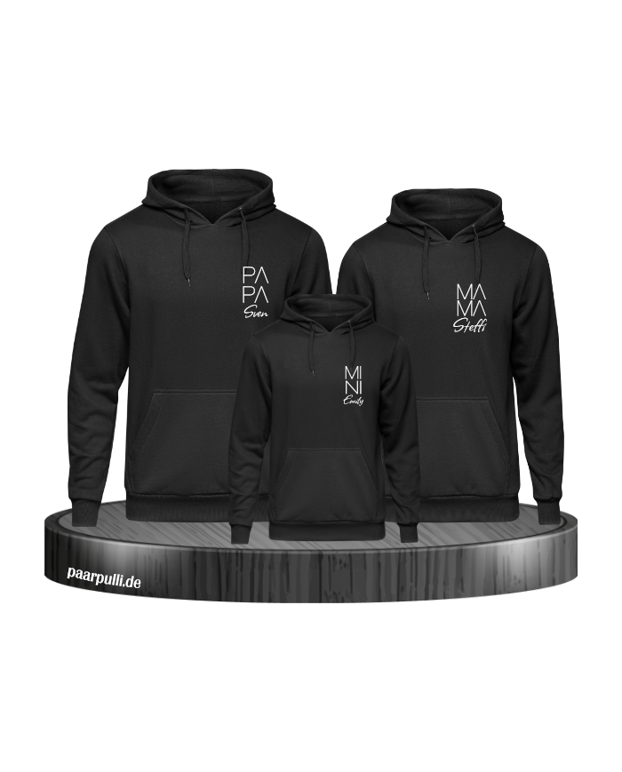 Papa Mama Mini 3er Set Familienlook Hoodie Set in Schwarz