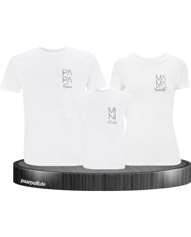 Papa Mama Mini Wunschname 3er Set Familienlook T-Shirts Papa Mama Mini Wunschname 3er Set Familienlook T-Shirts