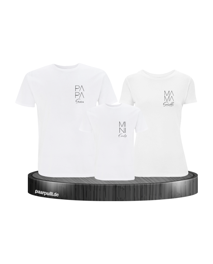 Papa Mama Mini Wunschname 3er Set Familienlook T-Shirts