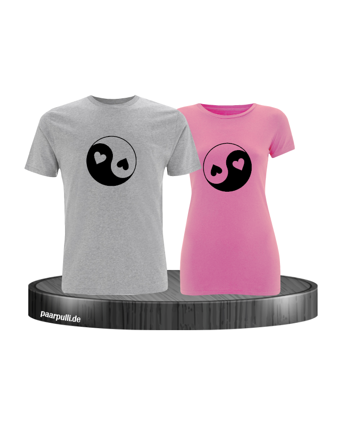 Yin und Yang mit Herz Set grau-rosa