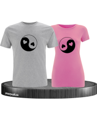 Yin und Yang mit Herz Set grau-rosa