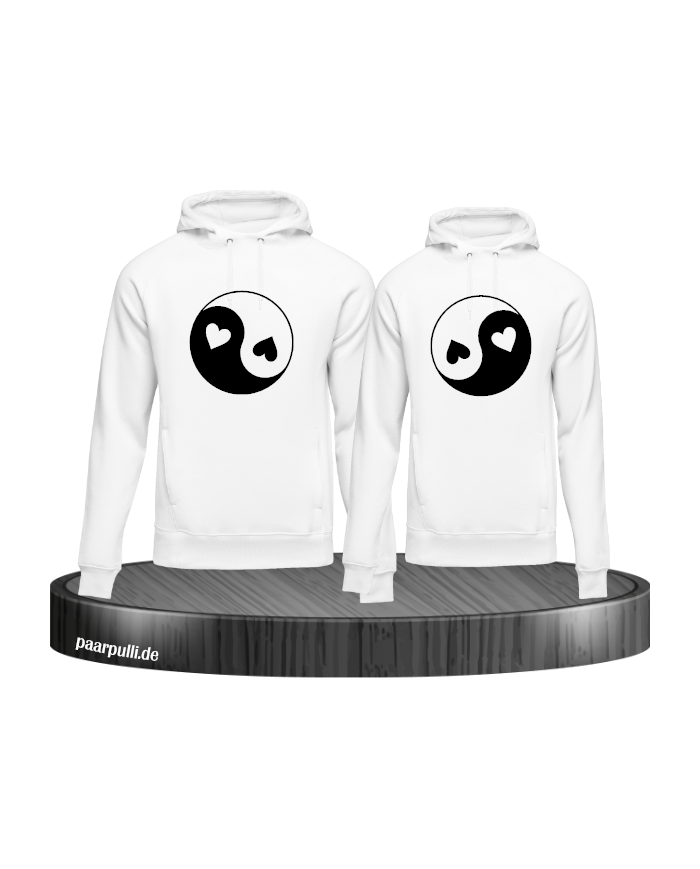 Yin und Yang mit Herz Set weiß