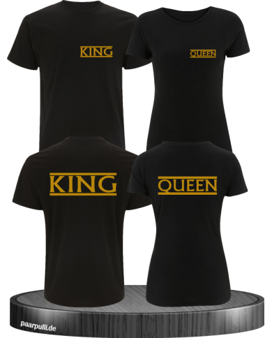 T-Shirt mit goldener Schrift King und Queen schwarz gold
