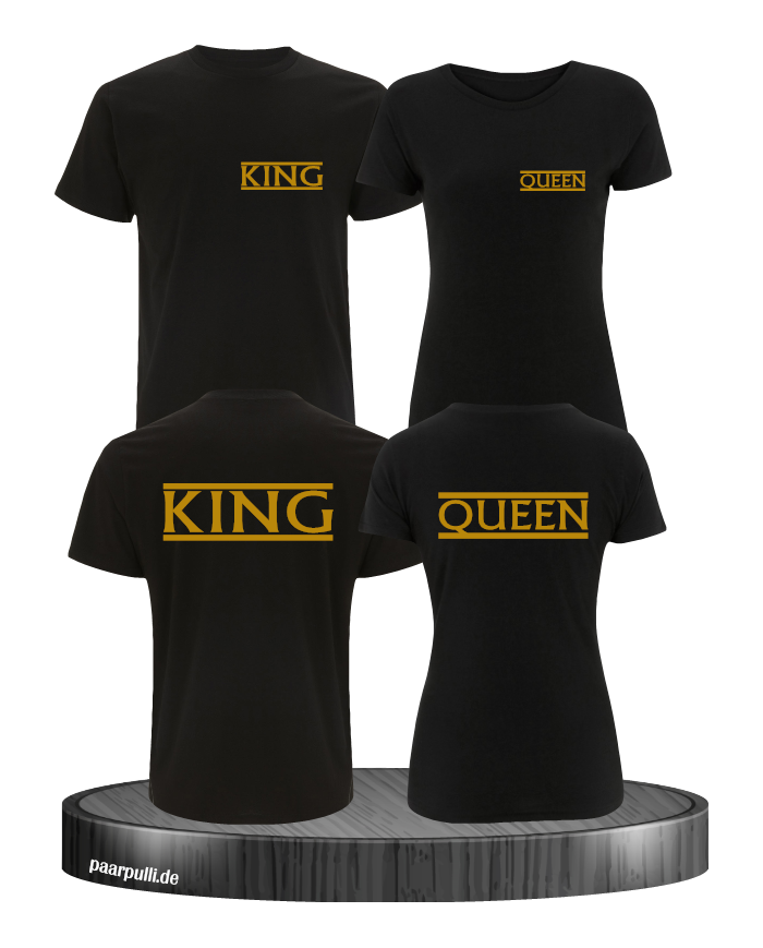 T-Shirt mit goldener Schrift King und Queen schwarz gold
