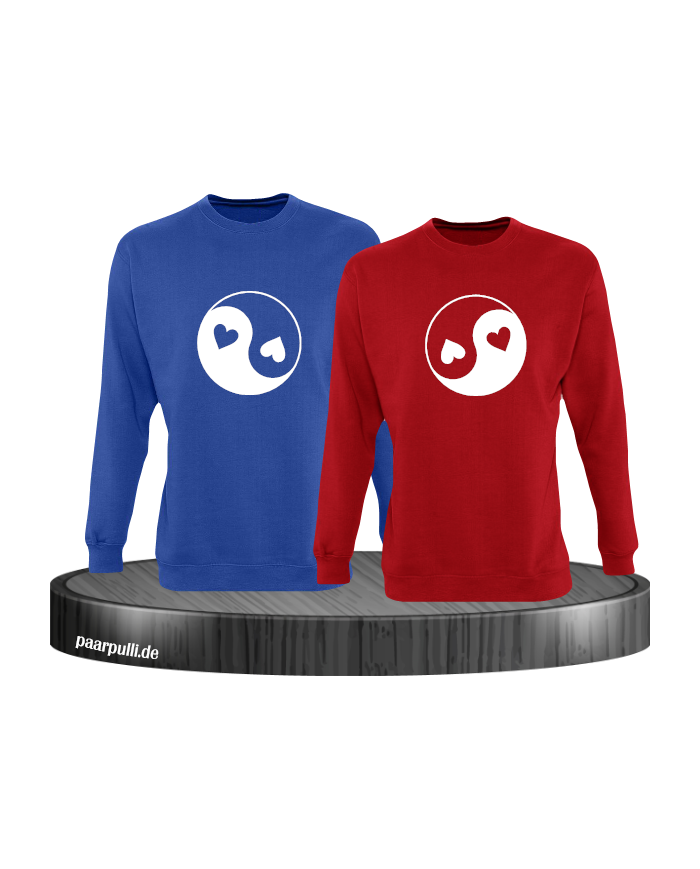 Yin und Yang mit Herz Set blau-rot