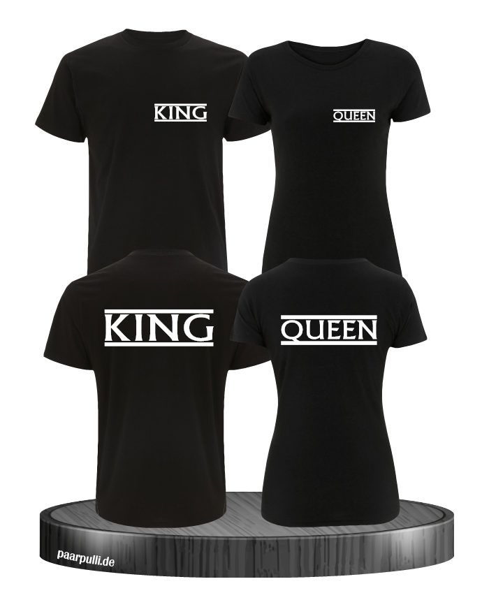 Schwarzes T-Shirt mit Weißer Schrift King und Queen Schwarzes T-Shirt mit Weißer Schrift King und Queen