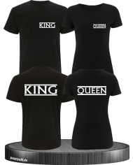T-Shirt mit Weißer Schrift King und Queen schwarz weiß
