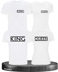 T-Shirt mit schwarzer Schrift King und Queen weiß schwarz