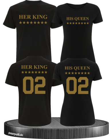 Her King His Queen Partnerlook T Shirts schwarz gold