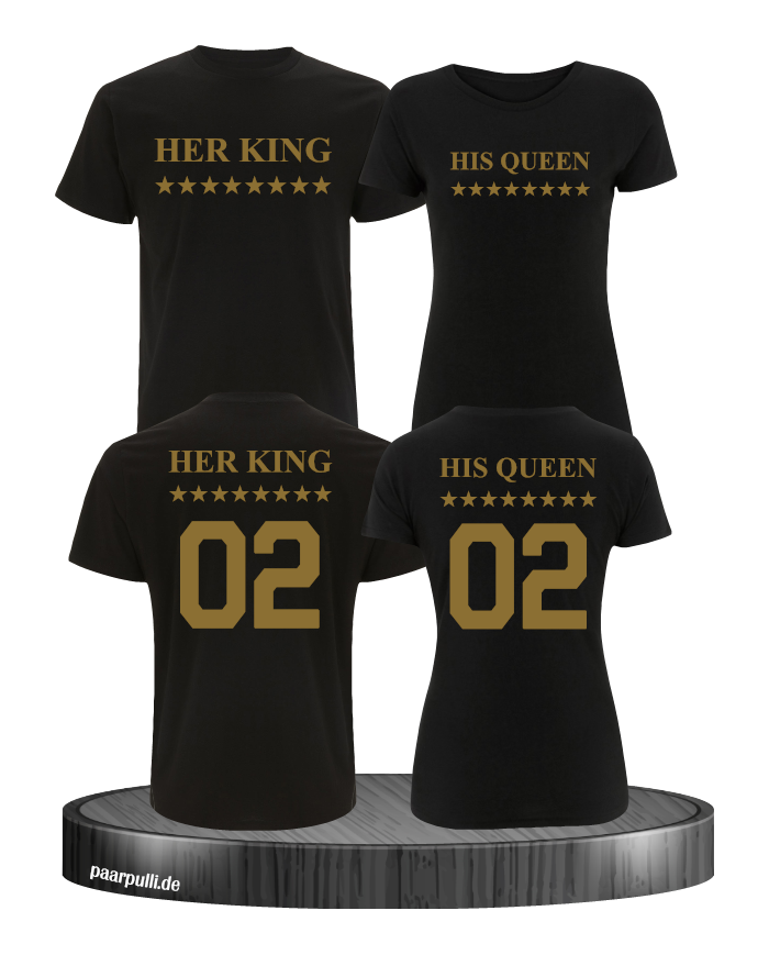 Her King His Queen Partnerlook T Shirts schwarz gold