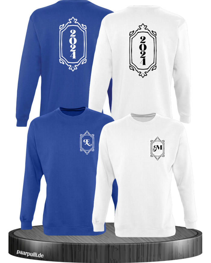 Vintage Wunschjahr mit Initialien blau-weiß