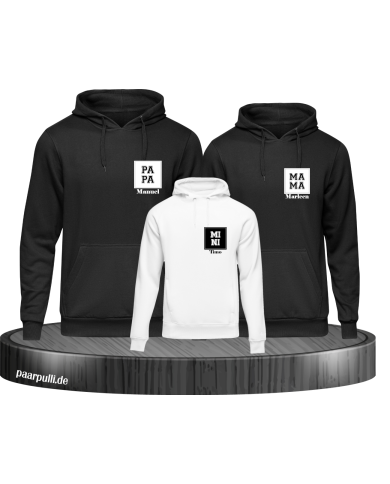Papa Mama Mini mit Personalisierte Namen Set schwarz-weiß Papa Mama Mini mit Personalisierte Namen Set schwarz-weiß