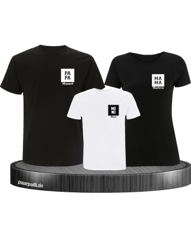 Papa Mama Mini mit Personalisierte Namen Set schwarz-weiß Papa Mama Mini mit Personalisierte Namen Set schwarz-weiß
